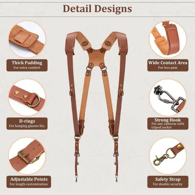 Alt view image 4 of 7 - Double Camera Harness for DSLR/SLR(Brown Leather)