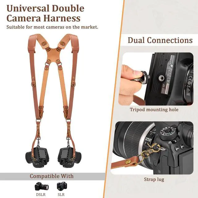 Alt view image 6 of 7 - Double Camera Harness for DSLR/SLR(Brown Leather)