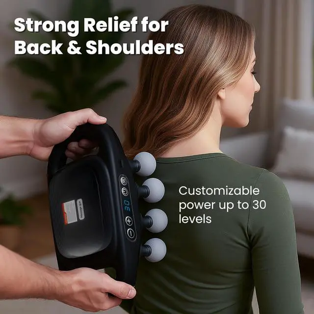 Alt view image 7 of 7 - 16-Head Deep Tissue Massage Gun Professional Percussion Massager with 30 Intensities & Quiet Motor | Portable Muscle Massager for Pain Relief, Neck, Back, Shoulders & Legs (Black)