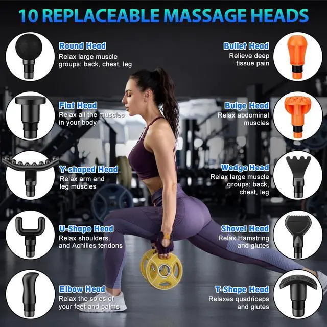 Alt view image 4 of 7 - Massage Gun, Deep Tissue Back Massage for Athletes for Pain Relief, Percussion Massager with 10 Massages Heads & Silent Brushless Motor, Fathers Day Dad Gifts, Carbon