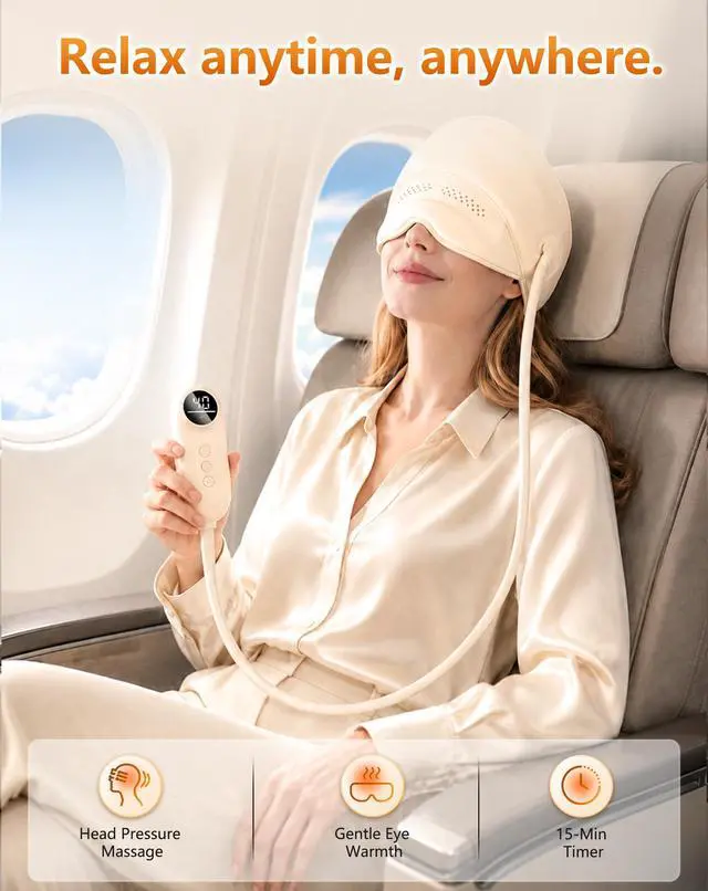 Alt view image 2 of 7 - Head and Eye Massager with Heat, 6-Zone Airbag Forehead and Eye Massage Wrap, Cordless Rechargeable Head Massager with Adjustable Warmth, Portable Relaxation Tool for Home, Office, Travel
