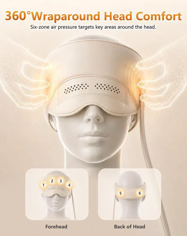 Alt view image 3 of 7 - Head and Eye Massager with Heat, 6-Zone Airbag Forehead and Eye Massage Wrap, Cordless Rechargeable Head Massager with Adjustable Warmth, Portable Relaxation Tool for Home, Office, Travel