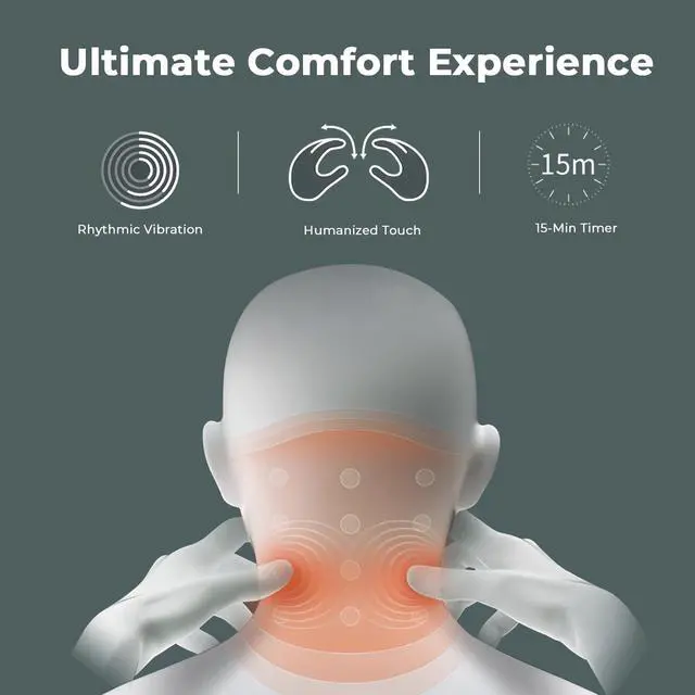 Alt view image 2 of 6 - Neck Massager with Heat - Deep Tissue Neck Pain Relief U-Shape Design Electric Massager Pillow for Travel Office Home Shiatsu Neck Massager Gifts for Men Women Dad Mom, Grey