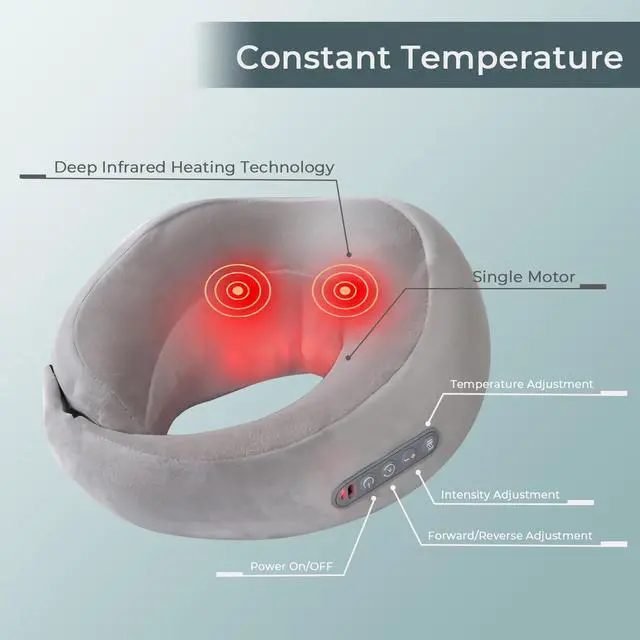 Alt view image 4 of 6 - Neck Massager with Heat - Deep Tissue Neck Pain Relief U-Shape Design Electric Massager Pillow for Travel Office Home Shiatsu Neck Massager Gifts for Men Women Dad Mom, Grey