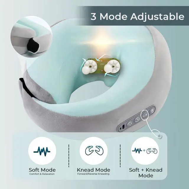 Alt view image 5 of 6 - Neck Massager with Heat - Deep Tissue Neck Pain Relief U-Shape Design Electric Massager Pillow for Travel Office Home Shiatsu Neck Massager Gifts for Men Women Dad Mom, Grey