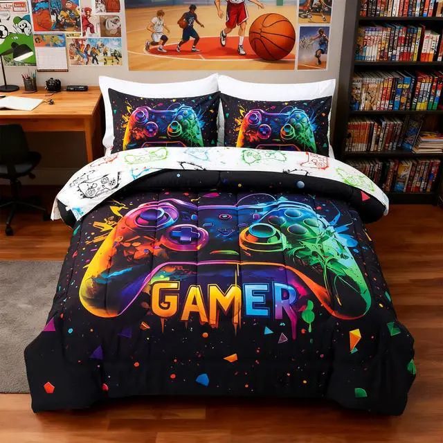Alt view image 3 of 7 - Twin Size Gaming Console Bed in A Bag 5 Pieces for Boys