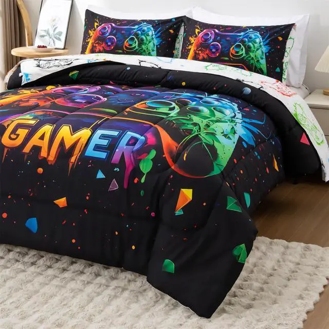 Alt view image 6 of 7 - Twin Size Gaming Console Bed in A Bag 5 Pieces for Boys