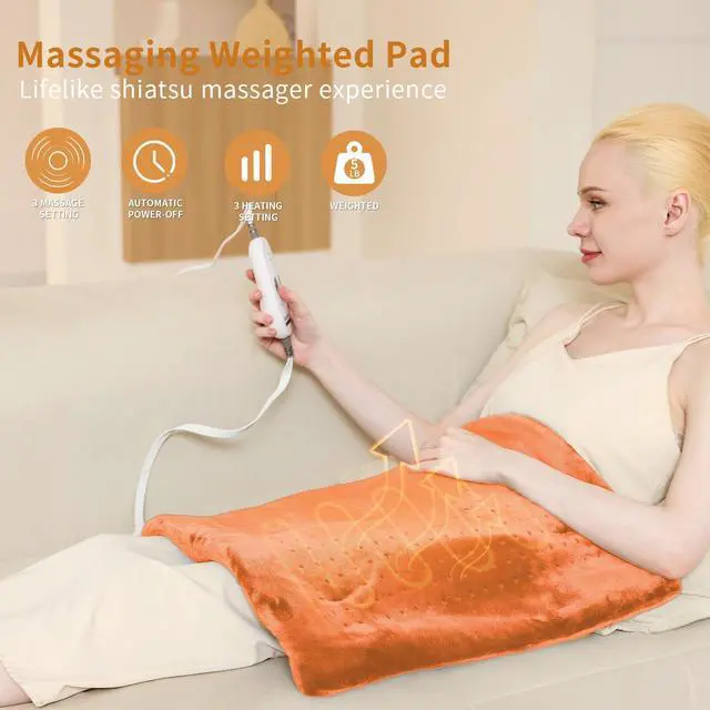 Alt view image 3 of 7 - Massaging Weighted Heating Pad for Back Pain Relief,20"×24",Pumpkin Yellow