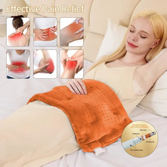 Alt view image 4 of 7 - Massaging Weighted Heating Pad for Back Pain Relief,20"×24",Pumpkin Yellow