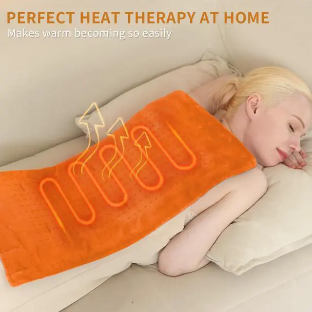 Alt view image 6 of 7 - Massaging Weighted Heating Pad for Back Pain Relief,20"×24",Pumpkin Yellow
