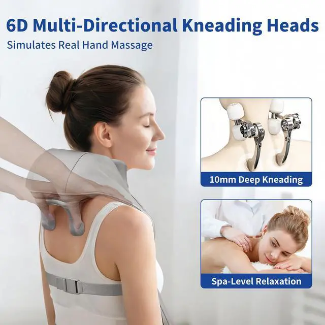 Alt view image 3 of 7 - Neck Massager with Heat, 6D Shiatsu Kneading for Pain Relief, Gray