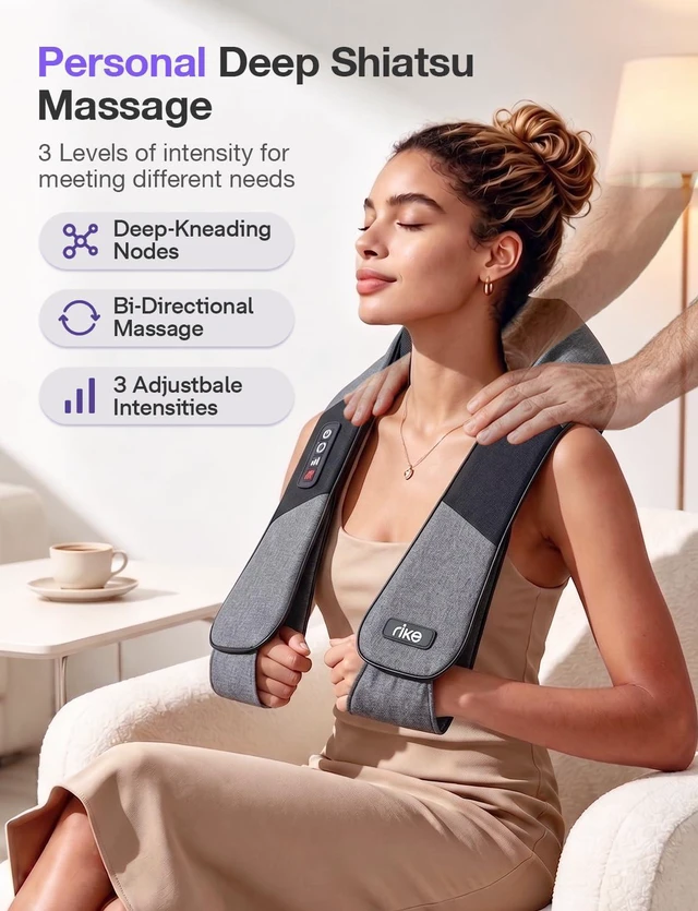 Alt view image 2 of 7 - Shiatsu Neck Massager with Heat, Corded Linen Fabric Deep Tissue Back Massager for Neck and Shoulders, Electric Kneading Massager for Muscle Relief, Gift for Mom Dad Home Office Car