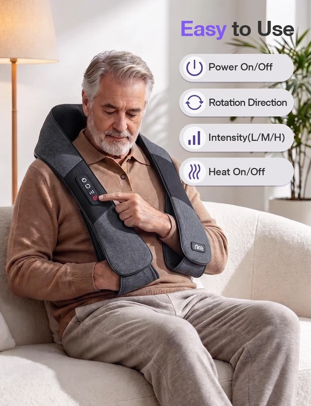 Alt view image 5 of 7 - Shiatsu Neck Massager with Heat, Corded Linen Fabric Deep Tissue Back Massager for Neck and Shoulders, Electric Kneading Massager for Muscle Relief, Gift for Mom Dad Home Office Car