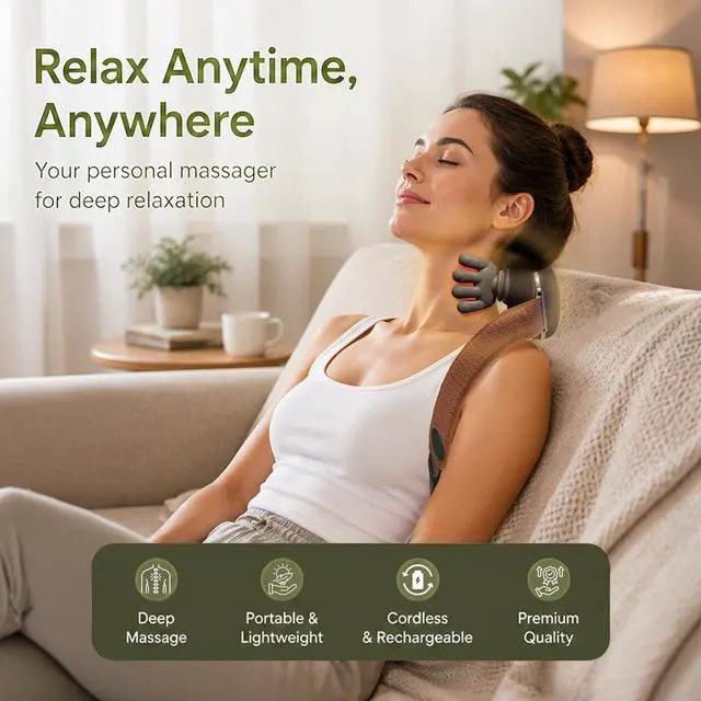 Alt view image 5 of 7 - Neck Massager with Heat for Pain Relief N7 Pro Cordless Shiatsu Massager Gift Set with Carry Case & Eye Mask, Lightweight & Quiet, 4 Kneading Nodes, for Neck, Shoulder, Back & Legs