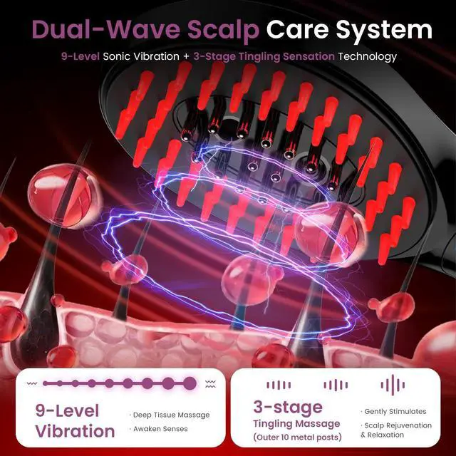 Alt view image 5 of 7 - 6-in-1 Rechargeable Scalp Massager Brush - Oil Applicator, Nano Mist Spray, Electric Scalp Vibration Brush for Home Spa, Effortless Detangling & Relaxation Head Massage Tool for All Hair Types