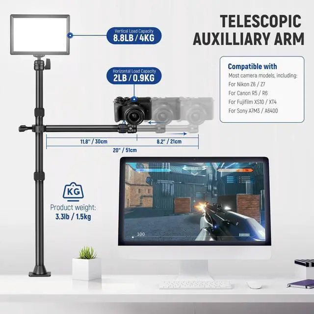 Alt view image 3 of 7 - TL253A+DS001 Table Camera Tripod with 2 Section Arm