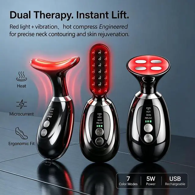Alt view image 2 of 7 - 3-in-1 Facial Massager for Face Neck and Scalp-Black