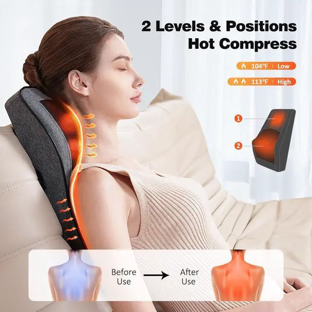 Alt view image 2 of 7 - Neck Massager with Heat, Back Massager & Deep Tissue Massager, 3D Kneading Massage Pillow for Neck, Back, Shoulder, Leg, Gifts Men Women Mom Dad, Stress Relax at Home Office and Car (Gray)