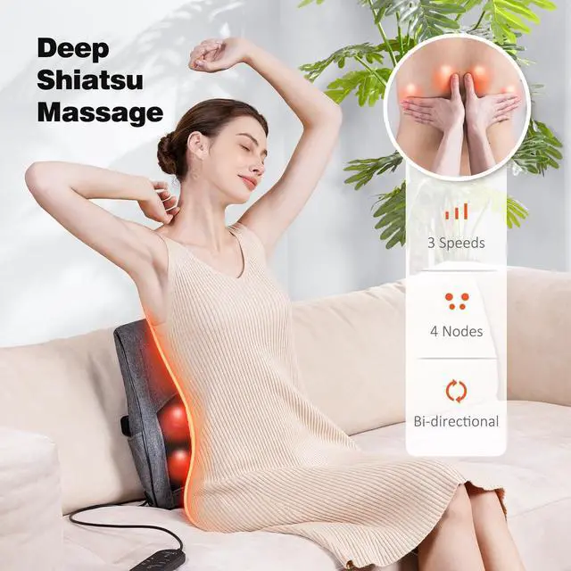 Alt view image 4 of 7 - Neck Massager with Heat, Back Massager & Deep Tissue Massager, 3D Kneading Massage Pillow for Neck, Back, Shoulder, Leg, Gifts Men Women Mom Dad, Stress Relax at Home Office and Car (Gray)