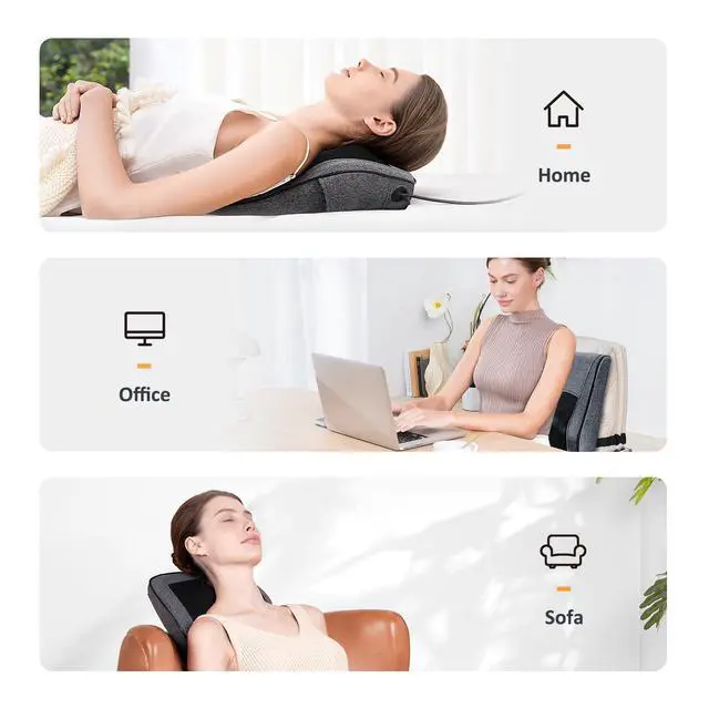 Alt view image 5 of 7 - Neck Massager with Heat, Back Massager & Deep Tissue Massager, 3D Kneading Massage Pillow for Neck, Back, Shoulder, Leg, Gifts Men Women Mom Dad, Stress Relax at Home Office and Car (Gray)