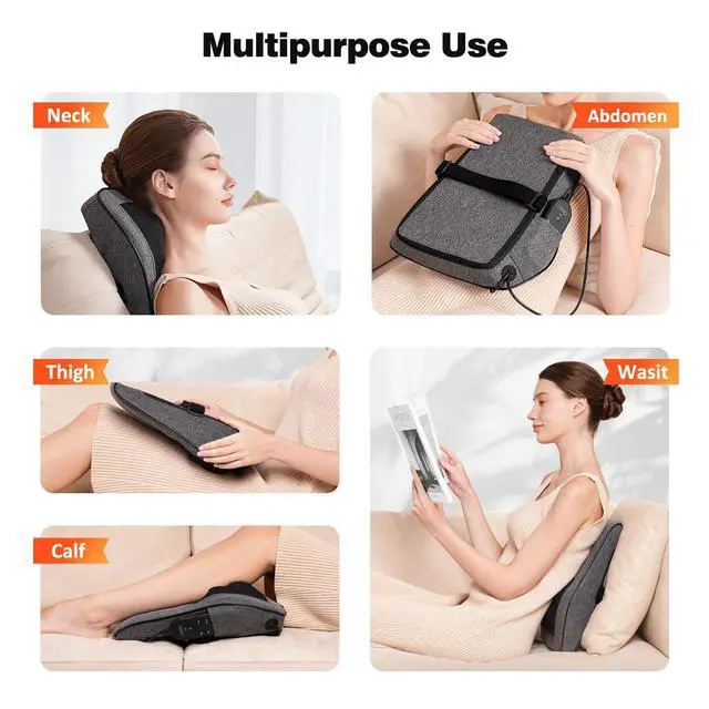 Alt view image 6 of 7 - Neck Massager with Heat, Back Massager & Deep Tissue Massager, 3D Kneading Massage Pillow for Neck, Back, Shoulder, Leg, Gifts Men Women Mom Dad, Stress Relax at Home Office and Car (Gray)