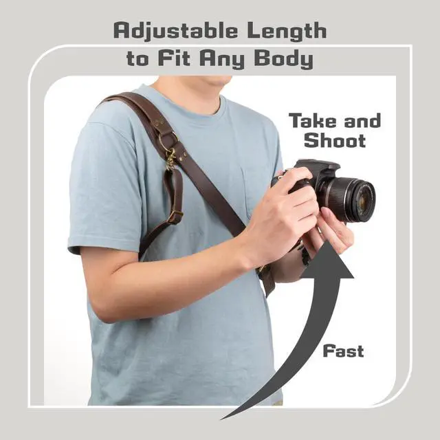 Alt view image 4 of 7 - Leather Camera Harness for One Camera,Single Leather Camera Strap for Photographers,Camera Shoulder Strap Camera Harness for Photographers Quick Release Gear DSLR,BROWN