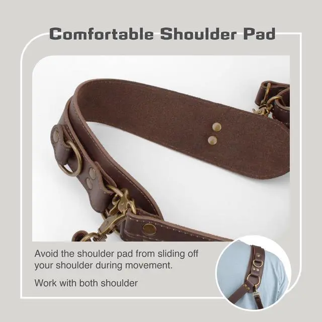 Alt view image 5 of 7 - Leather Camera Harness for One Camera,Single Leather Camera Strap for Photographers,Camera Shoulder Strap Camera Harness for Photographers Quick Release Gear DSLR,BROWN