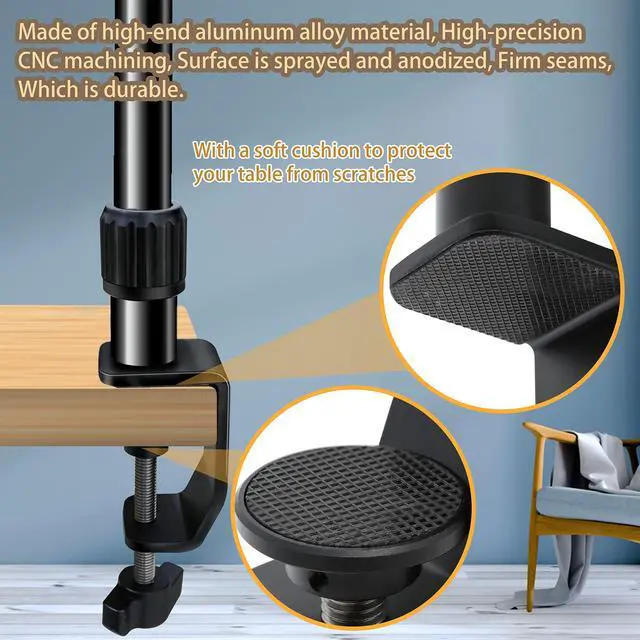 Alt view image 5 of 6 - Overhead Camera Mount Desk Stand, Bearing 18lb, Base& Top 360° Adjustable, with 1/4 3/8" 5/8" Screw, 3-Section Flexible Articulating Metal Arm for DSLR Camera/Webcam