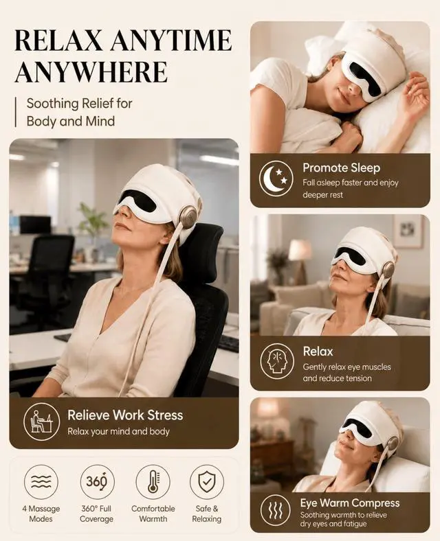 Alt view image 4 of 7 - Head and Eye Electric Massager, Eye Massager with Heat