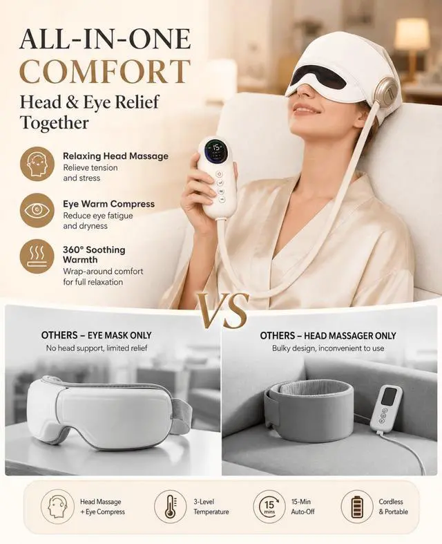 Alt view image 5 of 7 - Head and Eye Electric Massager, Eye Massager with Heat