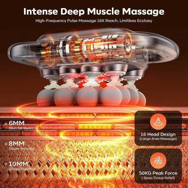 Alt view image 2 of 7 - 16 Head Massage Gun Deep Tissue, Back Massager with 9 Speed & Levels (Gray)