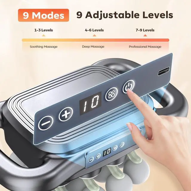 Alt view image 3 of 7 - 16 Head Massage Gun Deep Tissue, Back Massager with 9 Speed & Levels (Gray)
