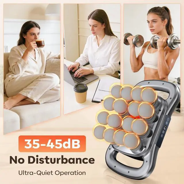 Alt view image 5 of 7 - 16 Head Massage Gun Deep Tissue, Back Massager with 9 Speed & Levels (Gray)