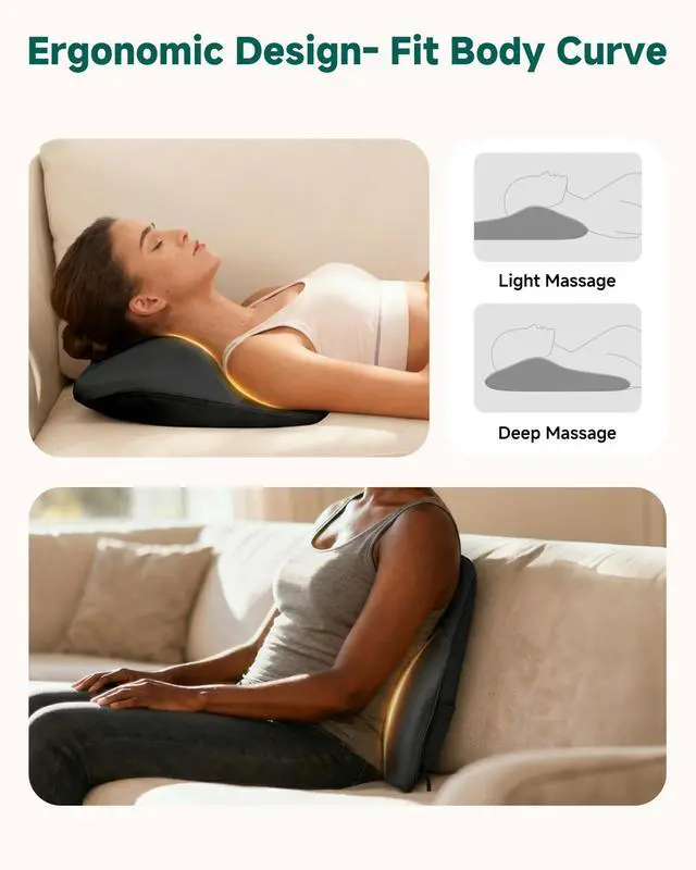 Alt view image 2 of 7 - Shiatsu Back Massager with Heat, Neck Shoulder Massager for Pain Relief Deep Tissue, 4D Kneading Back Massage Pillow, 3 Speed/3 Modes Portable for Home Office Car Use