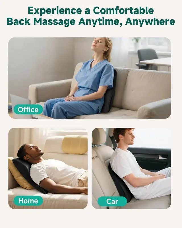 Alt view image 5 of 7 - Shiatsu Back Massager with Heat, Neck Shoulder Massager for Pain Relief Deep Tissue, 4D Kneading Back Massage Pillow, 3 Speed/3 Modes Portable for Home Office Car Use