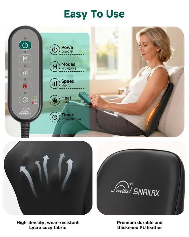 Alt view image 4 of 7 - Shiatsu Back Massager with Heat, Neck Shoulder Massager for Pain Relief Deep Tissue, 4D Kneading Back Massage Pillow, 3 Speed/3 Modes Portable for Home Office Car Use
