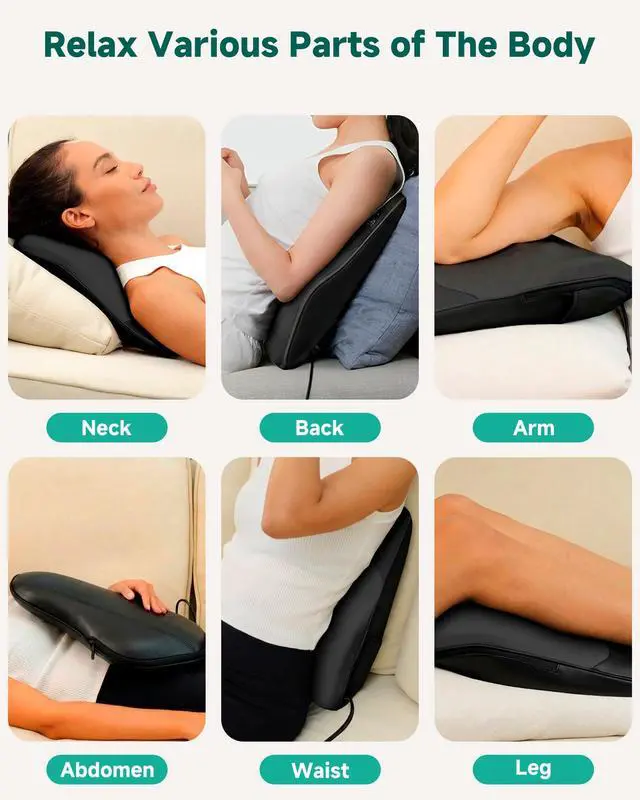 Alt view image 6 of 7 - Shiatsu Back Massager with Heat, Neck Shoulder Massager for Pain Relief Deep Tissue, 4D Kneading Back Massage Pillow, 3 Speed/3 Modes Portable for Home Office Car Use