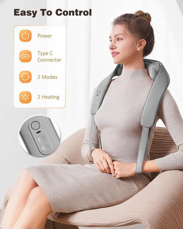 Alt view image 3 of 7 - Cordless Neck Massager for Pain Relief Deep Tissue with Heat