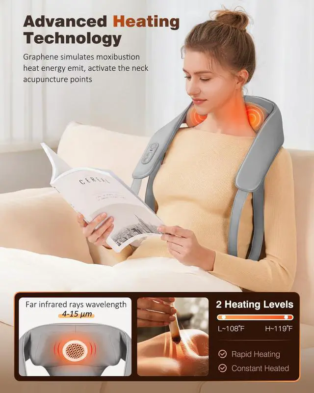 Alt view image 2 of 7 - Cordless Neck Massager for Pain Relief Deep Tissue with Heat
