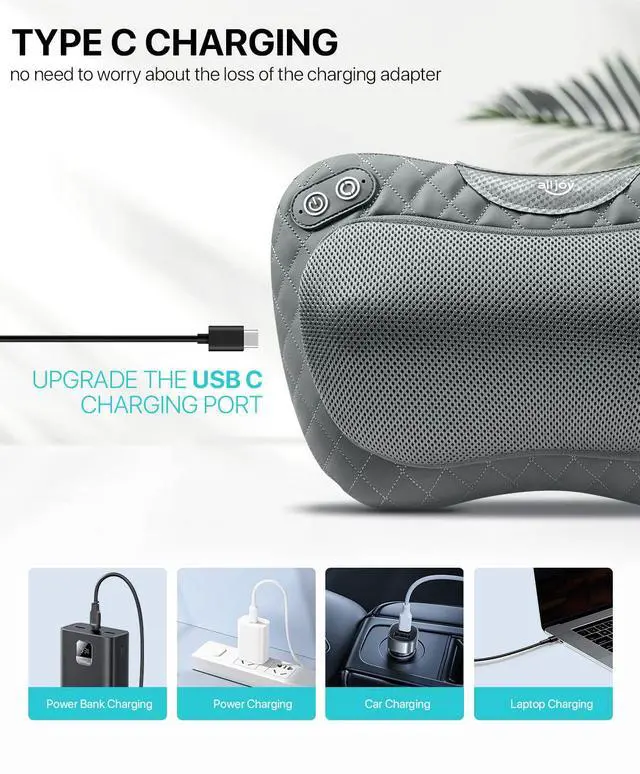 Alt view image 2 of 7 - Cordless Shiatsu Neck and Back Massager with Soothing Heat,3D Kneading Massage Pillow for Muscle Pain Relief, Use Unplugged,Detachable Cover,Gifts for Women Men Mom Dad