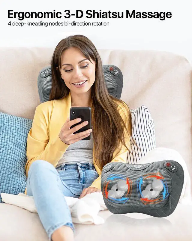 Alt view image 3 of 7 - Cordless Shiatsu Neck and Back Massager with Soothing Heat,3D Kneading Massage Pillow for Muscle Pain Relief, Use Unplugged,Detachable Cover,Gifts for Women Men Mom Dad