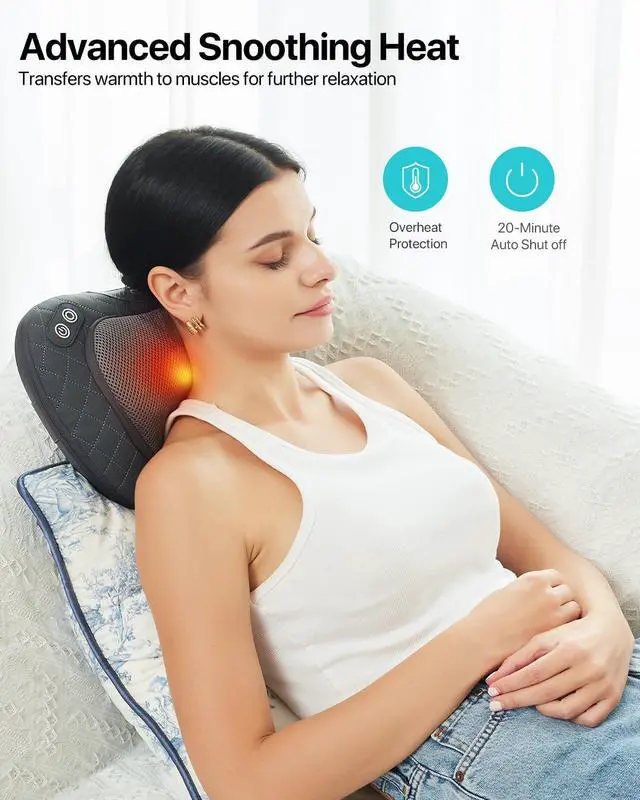Alt view image 4 of 7 - Cordless Shiatsu Neck and Back Massager with Soothing Heat,3D Kneading Massage Pillow for Muscle Pain Relief, Use Unplugged,Detachable Cover,Gifts for Women Men Mom Dad