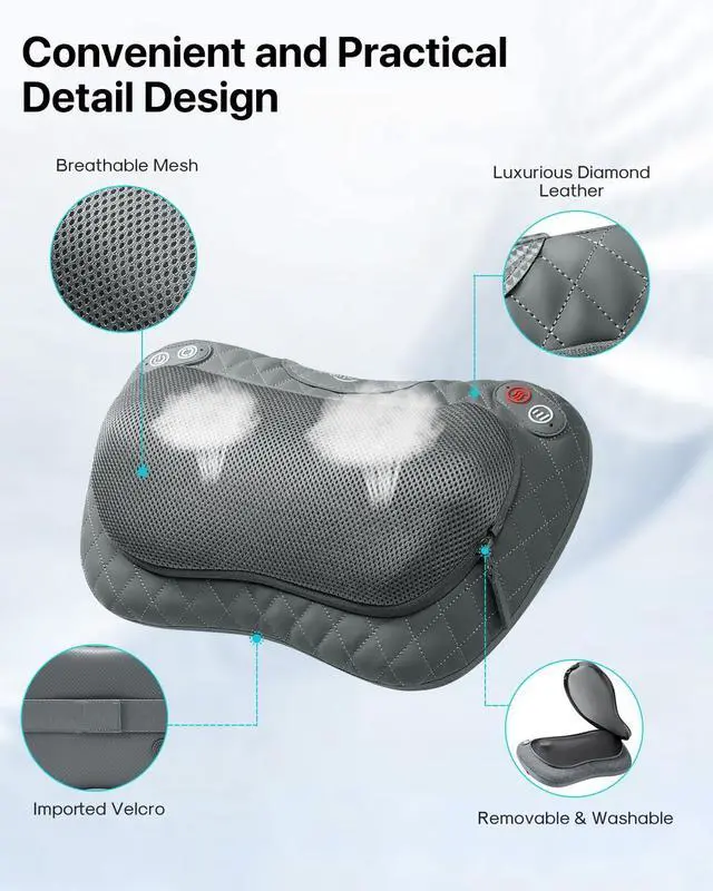 Alt view image 5 of 7 - Cordless Shiatsu Neck and Back Massager with Soothing Heat,3D Kneading Massage Pillow for Muscle Pain Relief, Use Unplugged,Detachable Cover,Gifts for Women Men Mom Dad