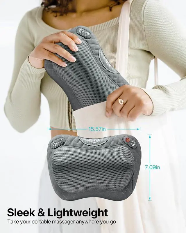 Alt view image 6 of 7 - Cordless Shiatsu Neck and Back Massager with Soothing Heat,3D Kneading Massage Pillow for Muscle Pain Relief, Use Unplugged,Detachable Cover,Gifts for Women Men Mom Dad