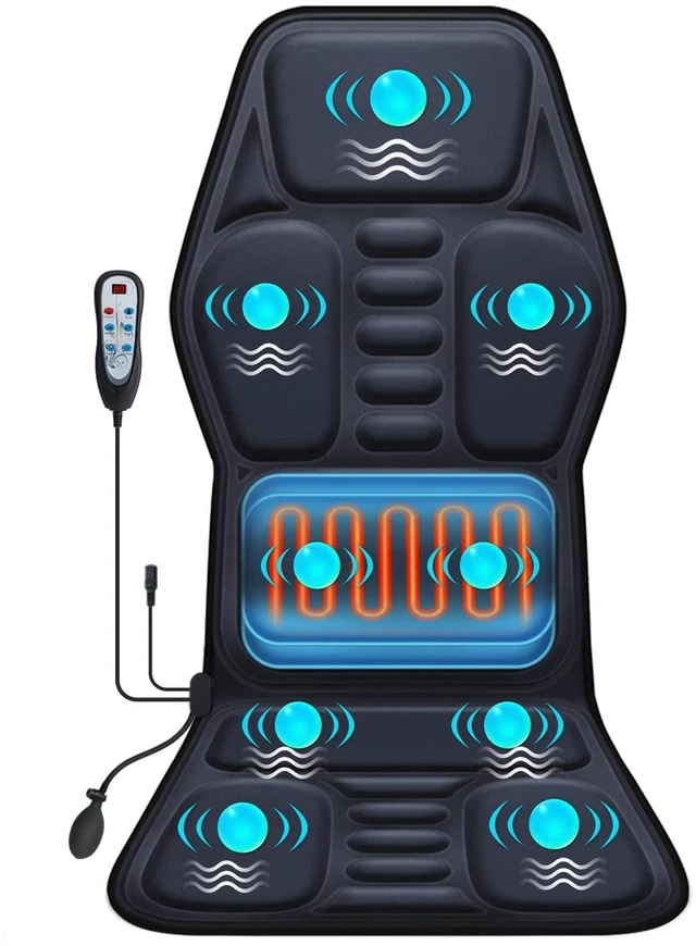 Main image of Massage Seat Cushion Pad with Heat 9 Massage Style Lumbar Support Function, Fatigue Stress Relief Back Massager Chair Pad for Men Women Home Office Use