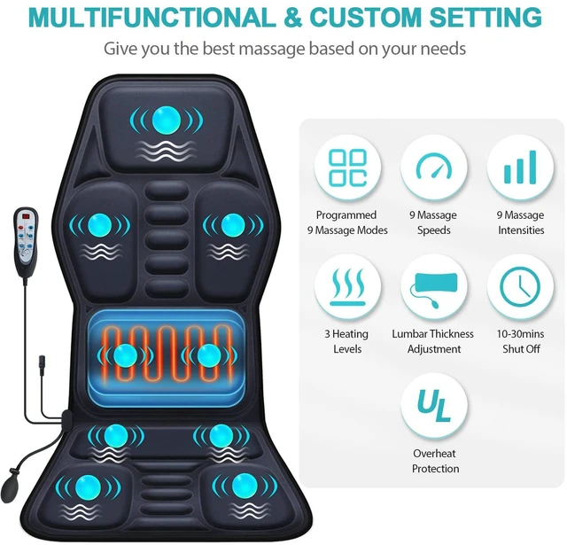 Alt view image 2 of 7 - Massage Seat Cushion Pad with Heat 9 Massage Style Lumbar Support Function, Fatigue Stress Relief Back Massager Chair Pad for Men Women Home Office Use