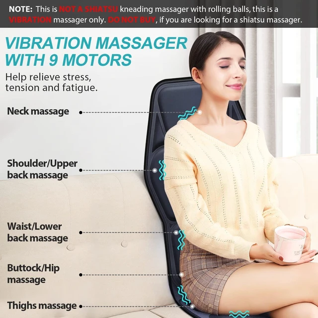 Alt view image 3 of 7 - Massage Seat Cushion Pad with Heat 9 Massage Style Lumbar Support Function, Fatigue Stress Relief Back Massager Chair Pad for Men Women Home Office Use