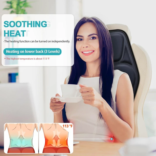Alt view image 4 of 7 - Massage Seat Cushion Pad with Heat 9 Massage Style Lumbar Support Function, Fatigue Stress Relief Back Massager Chair Pad for Men Women Home Office Use