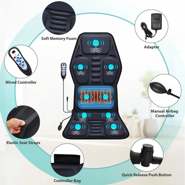 Alt view image 7 of 7 - Massage Seat Cushion Pad with Heat 9 Massage Style Lumbar Support Function, Fatigue Stress Relief Back Massager Chair Pad for Men Women Home Office Use