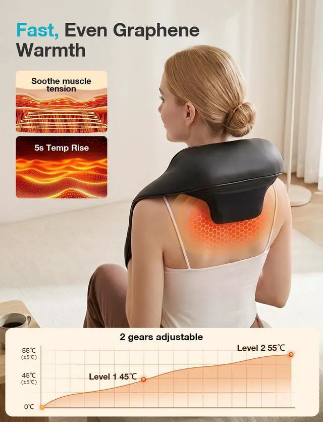 Alt view image 2 of 7 - Cordless 4D Shiatsu Neck Massager with Graphene Heat